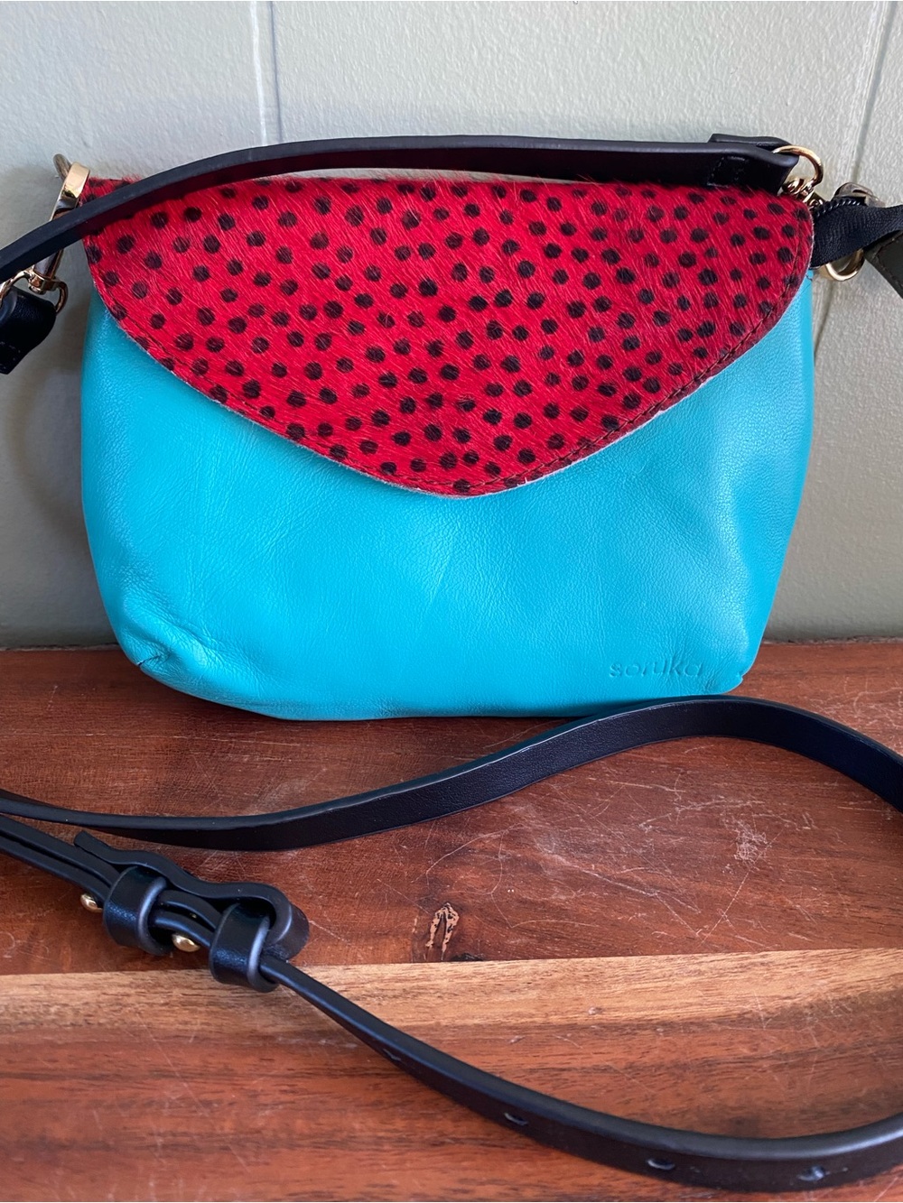 Soruka Turquoise Leather Crossbody Bag - Picture 3 of 8